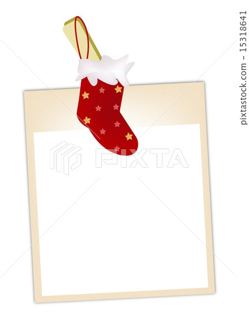 Blank Photos with Christmas Stocking Hanging 15318641