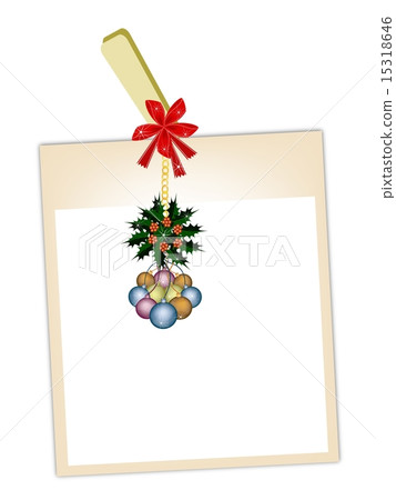 Blank Photos with Christmas Bauble Hanging Blank Photos with Christmas Bauble Hanging 15318646
