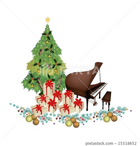 Christmas Tree with Gift Boxes and Piano 15318652