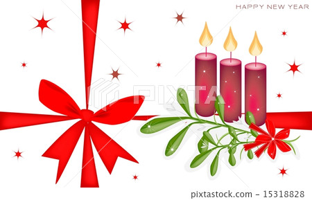 New Year Card with Mistletoe and Candles 15318828
