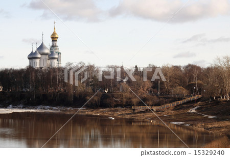 Spring flood church on the bank Spring flood church on the bank 15329240