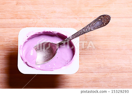 blueberry yogurt in a plastic jar blueberry yogurt in a plastic jar 15329293
