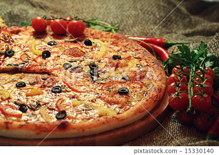 pizza with a slice cut, delicious pastries pizza with a slice cut, delicious pastries 15330140