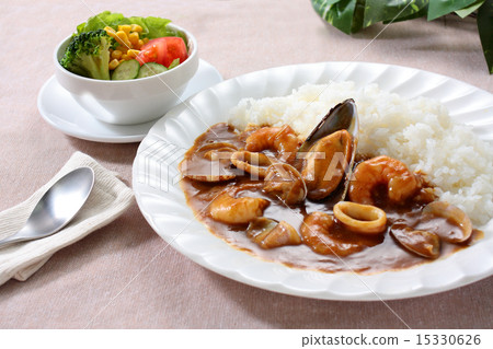 Seafood curry and salad 15330626