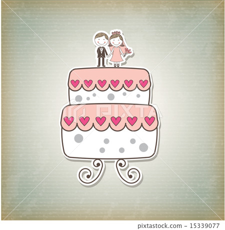 cute cake just married cartoon over pattern background vector cute cake just married cartoon over pattern background vector 15339077