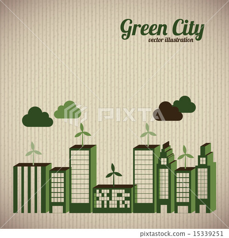 green city over lineal background vector illustration 15339251