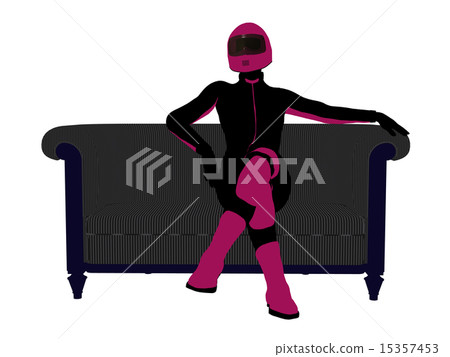 Female Motorcycle Rider Sitting On a Sofa Silhouette 15357453