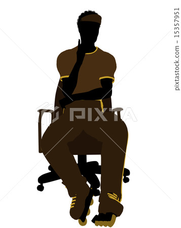 African American Roller Skater Sitting On An Office Chair Silhouette 15357951
