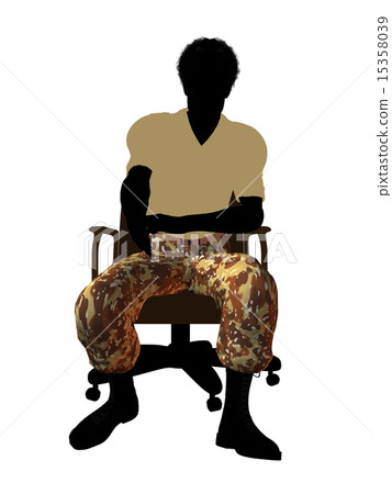 African American Soldier Sitting In An Office Chair Illustration Silhouette 15358039