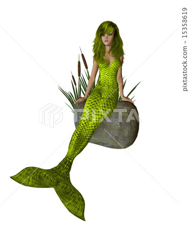 Yellow Mermaid Sitting On A Rock 15358619