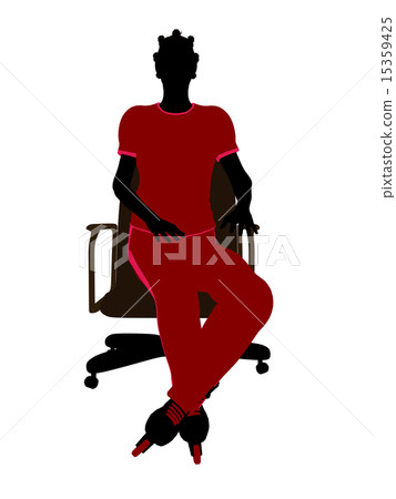 African American Female Roller Skater Sitting On An Office Chair Silhouette 15359425
