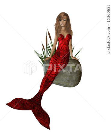 Red Mermaid Sitting On A Rock Red Mermaid Sitting On A Rock 15360653