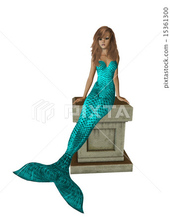 Aqua Mermaid Sitting On A Pedestal 15361300