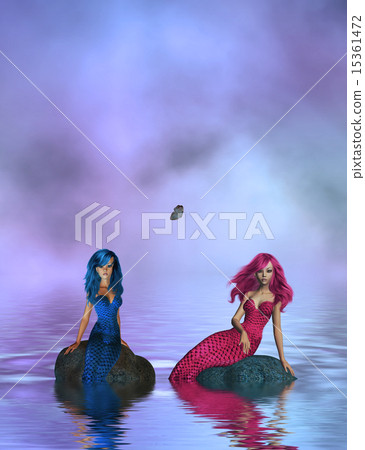 Two Mermaids Sitting On A Rock Two Mermaids Sitting On A Rock 15361472