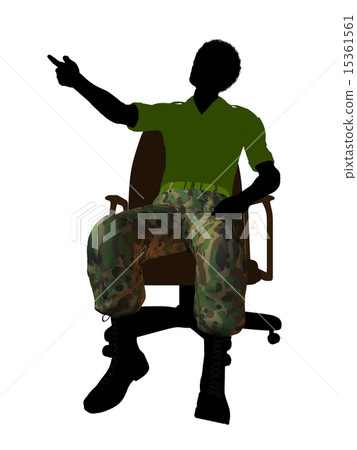 African American Soldier Sitting On An Office Chair Illustration Silhouette 15361561