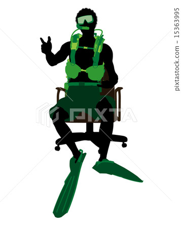 African American Scuba Diver Sitting On An Office Chair Illustration Silhouette African American Scuba Diver Sitting On An Office Chair Illustration Silhouette 15363995