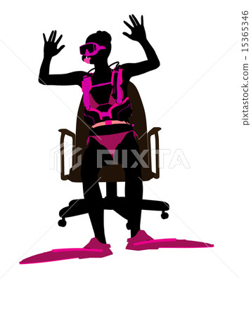 Female Scuba Diver Sitting On An Office Chair Illustration Silhouette Female Scuba Diver Sitting On An Office Chair Illustration Silhouette 15365346
