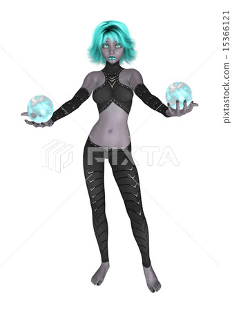 Goth Girl Holding Two Crystal Balls 15366121