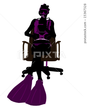 African American Female Scuba Diver Sitting On An Office Chair Silhouette 15367328