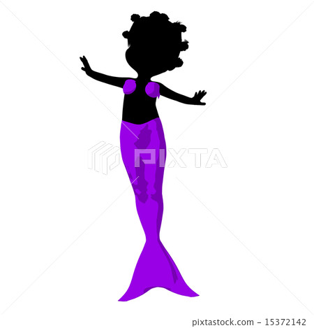 Little African American Mermaid Girl Illustration Silhouette 15372142