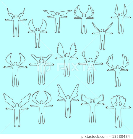 Angels  linear icon set.  Different wing styles.   15380484