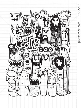 Hand drawn Crazy doodle Monster City Hand drawn Crazy doodle Monster City 15382215