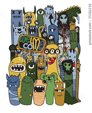Hand drawn Crazy doodle Monster City Hand drawn Crazy doodle Monster City 15382216