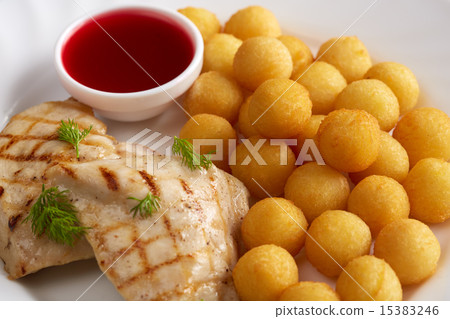 Grilled meat, cheese balls and cranberry sauce 15383246