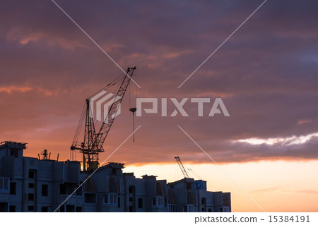 Silhouette of building crane Silhouette of building crane 15384191