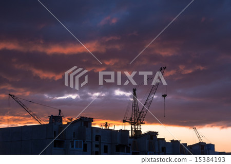 Silhouette of building crane Silhouette of building crane 15384193