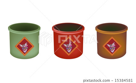 Three Brass Joss Stick Pots on White Background 15384581
