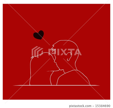 Couple Kissing in Front of Red Background - Stock Illustration ...