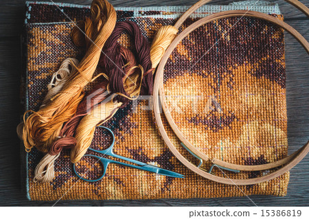 Set for embroidery, finished work, cross-stitch Set for embroidery, finished work, cross-stitch 15386819