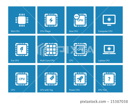 Electronic chip icons on blue background. 15387038