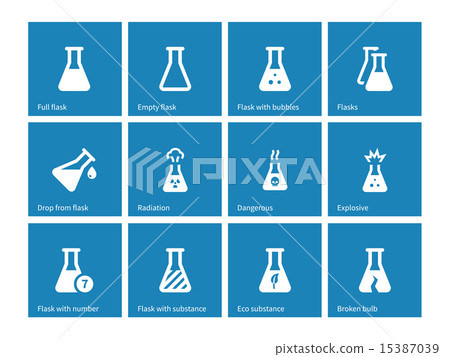 Test tube and flask icons on blue background. Test tube and flask icons on blue background. 15387039
