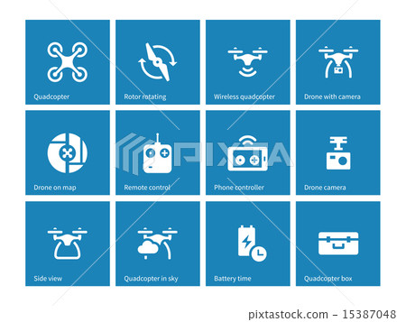 Quadrocopter icons on blue background. Quadrocopter icons on blue background. 15387048