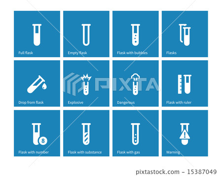 Biochemistry test tube icons on blue background. 15387049