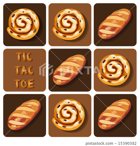 Tic-Tac-Toe of bread and cinnamon roll 15390382