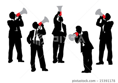 Business men shouting by megaphone Business men shouting by megaphone 15391178