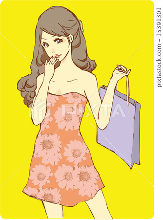購物·女性·女孩·花卉圖案海賊王背景·矢量數據 15391301