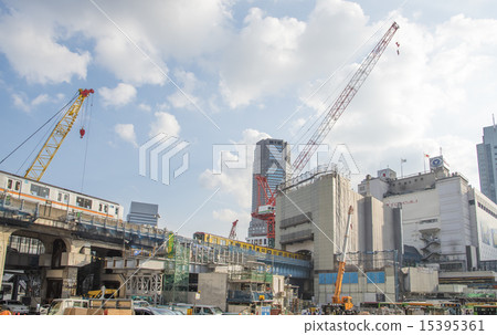 Shibuya station redevelopment project where construction work progresses (Shibuya station area block) 15395361