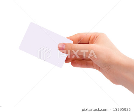 Female hand holding visiting card 15395925