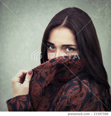Portrait of young sensual brunette girl outdoors Portrait of young sensual brunette girl outdoors 15397306