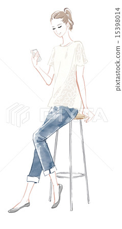 A woman sitting on a stool 15398014