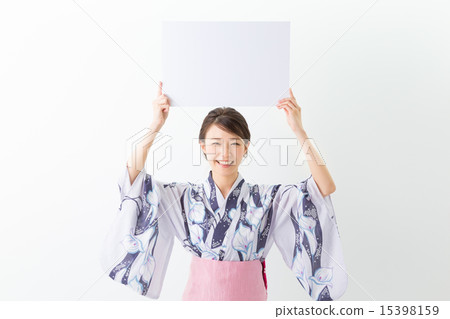 浴衣婦女白板的婦女 浴衣婦女白板的婦女 15398159