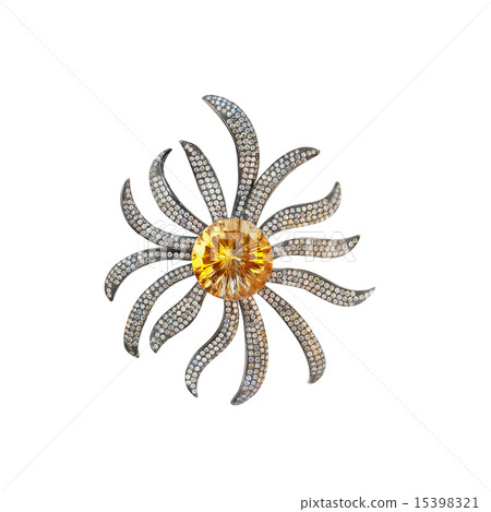 brooch black gold with citrine and diamonds 15398321