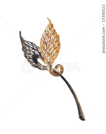 golden brooch with black and yellow diamonds 15398322