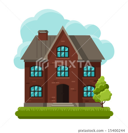 Illustration of old brick cottage on clouds background Illustration of old brick cottage on clouds background 15400244