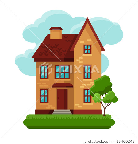Illustration of old brick cottage on clouds background Illustration of old brick cottage on clouds background 15400245