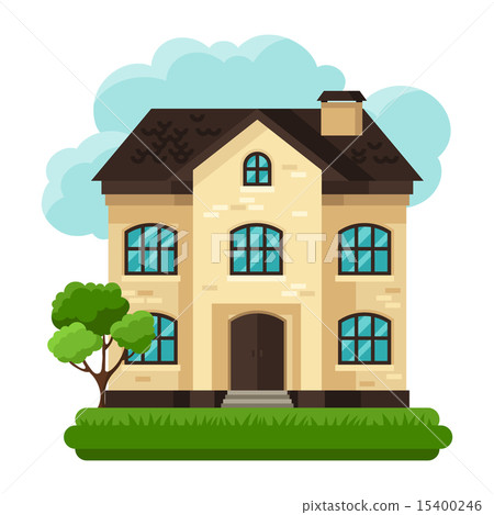 Illustration of old brick cottage on clouds background Illustration of old brick cottage on clouds background 15400246